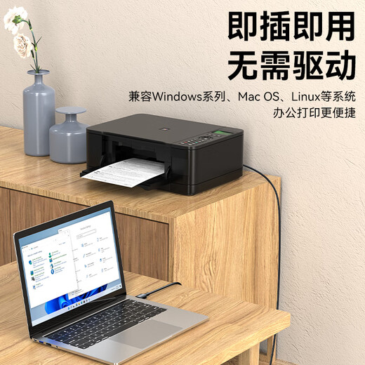 胜为（shengwei）打印机数据线USB2.0高速打印线电源接口连接线通用惠普HP佳能爱普生打印机连接线黑色 2米AUB1020G