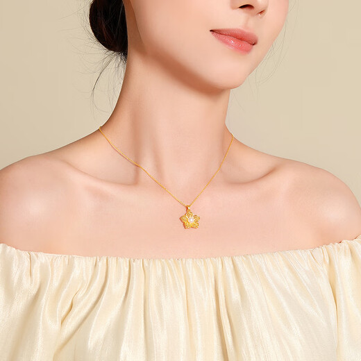 Mengjinyuan 18K gold pendant, filigree gold flower pendant, freshwater pearl birthday gift for girlfriend, Happy Flower - about 0.35g