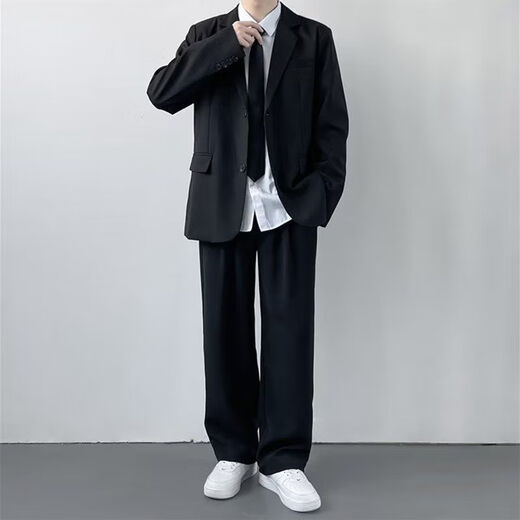 GOKU suit suit men's casual suit male college student DK uniform graduation dress formal black suit + black pants + white shirt + black tie 2XL weight 140-155Jin Jin equals 0.5 kg