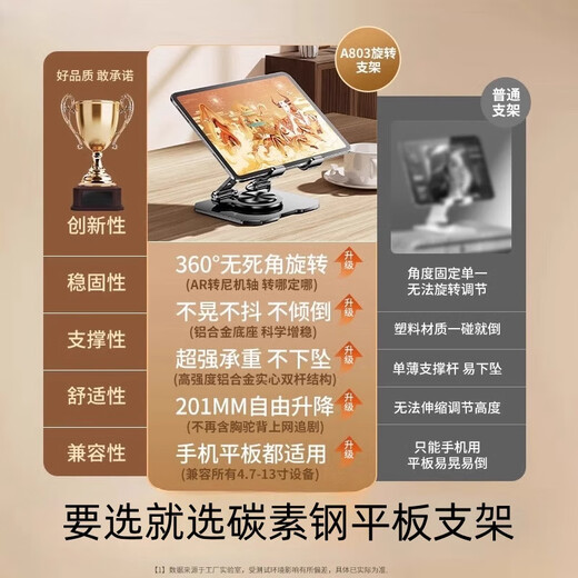 Nuoyu Support de tablette pour téléphone portable Support de chevet pour personne paresseuse Support de support en métal multifonctionnel pour iPad Diffusion en direct Drame Prise de vue aérienne 360 ​​réglable et pliable pour la maison Support de tablette entièrement en métal Argent