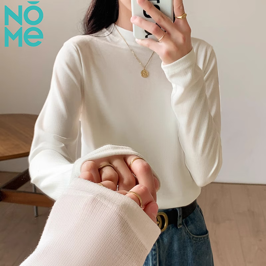NOME right shoulder small stand collar bottoming shirt women's long-sleeved T-shirt with spring, autumn and winter slim fit top white M