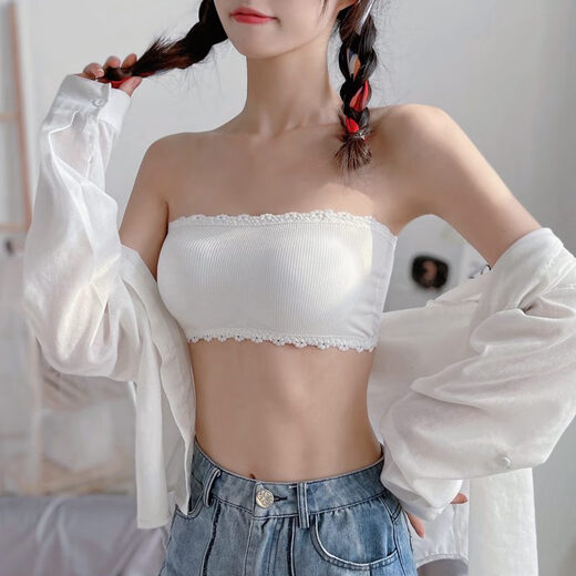 Chuangjingyixuan 2024 new one-piece tube top non-slip shoulder strap underwear anti-exposure tube top wrapped with inner straps white + black upgraded version with anti-slip silicone strips