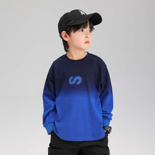 Zuoxi Boys T-shirt Long Sleeve Pure Cotton Children's Autumn Clothing 2025 New Boys and Big Children's Tops Spring and Autumn Inner Blue 150