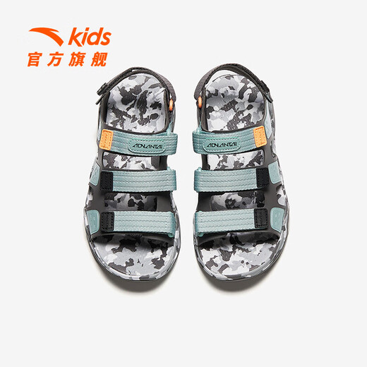 ANTA Children's Sandals Men's Beach Shoes 2024 Summer New Breathable and Comfortable Outdoor Sports Sandals Slate Gray/Fish Eye Blue/Black-3 37