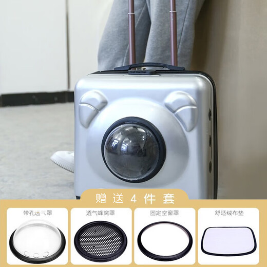 Moorpet Haustier-Trolley-Tasche, Outdoor-Tragetasche für Katzen und Hunde, Katzenkoffer für Reisen, porös und atmungsaktiv, Winter, große Größe, Silber (15 Jin Jin für Katzen entspricht 0,5 kg, 10 Jin Jin entspricht 0,5 kg für Hunde)