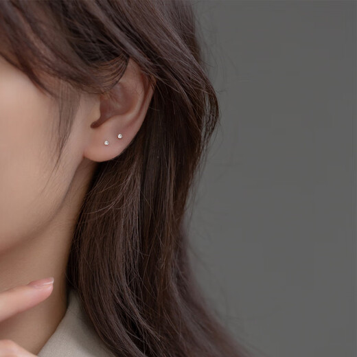 Holycat Cat in Arms Mini Double-Headed Ear Sticks 999 Silver Ear Hole Earrings for Women Sleeping Without Taking Off Student Children's Invisible Earrings Jewelry Single Diamond 999 Silver Double-Headed Ear Sticks 2 Pairs