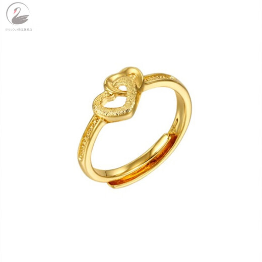 EVLUO LA new 18K gold love double heart frosted open ring tail ring generous gift for women simple model open love ring