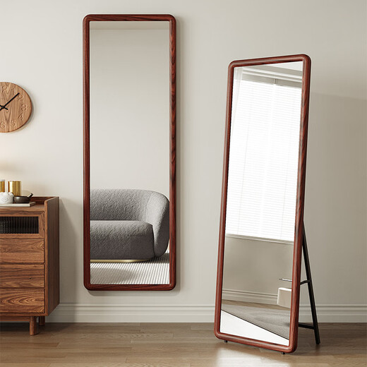 摩霄 实木穿衣镜全身镜落地卧室壁挂镜子贴墙简约化妆镜50*160原木色