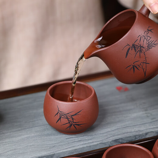 Qianshoutang teacher Zha Guochang Yixing original ore purple sand set purple sand pot tea set Kung Fu tea set Qiankun Yiqi purple sand set