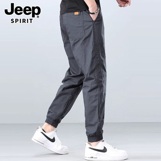 JEEP SPIRIT simple leg-locking casual pants for men trendy brand 2025 autumn and winter new loose large size harem sports pants for men 9070 dark gray L