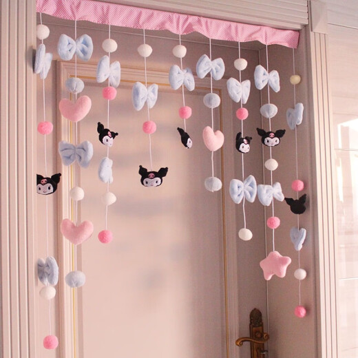 Big round girl heart Kuromi star ins cute cartoon decorative curtain cute door curtain hanging decorative curtain Kuromi pink star (seamless sticker installation) 9 pieces (applicable to 70-120cm)