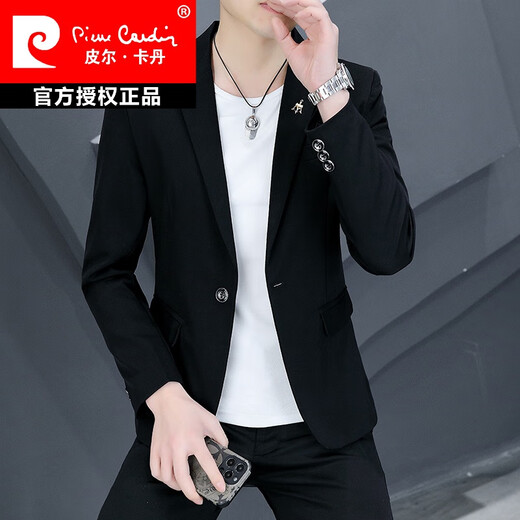 Pierre Cardin 2025 Autumn New Suit for Young Men Korean Style Fashion Slim Small Suit Jacket Casual Trendy Single Suit Top Black L