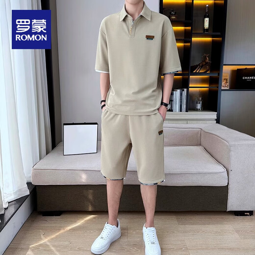 罗蒙（ROMON）夏季套装男士短袖Polo男衫搭配休闲运动短裤新款潮流时尚一套男 719白色套装 XL