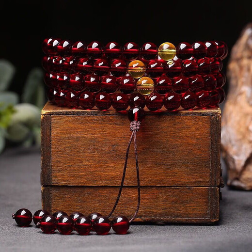 Luxurious natural Burmese blood amber 108 Buddha beads beeswax bracelet purified water amber bracelet multi-circle men's and women's round bead necklace 6mm blood amber 108 Buddha beads with certificate