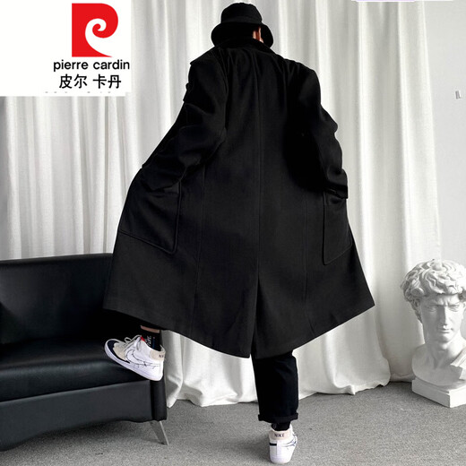 皮尔卡丹（pierre cardin）军绿色成熟稳重男装感风衣男中长款冬季苏联军呢大衣外套 黑色 M