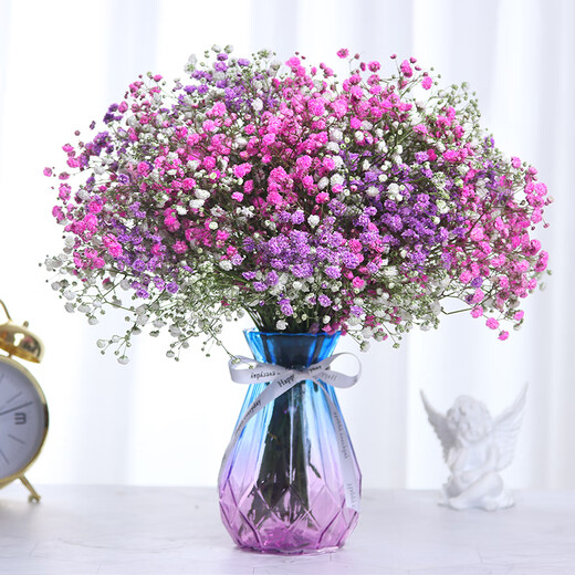 AIMAN Gypsophila Natural Dried Flower Bouquet Ins Internet Celebrity Birthday New House Decorative Ornaments Air-Dried Real Flower Arrangements Home Furnishings White + Purple + Pink Gypsophila Without Vase