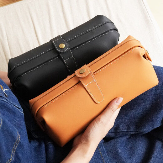 Master Lu's handmade top-grain cowhide new men's and women's play bag storage cosmetic bag, portable toiletry bag for gifts, vegetable tanned black, top-grain cowhide