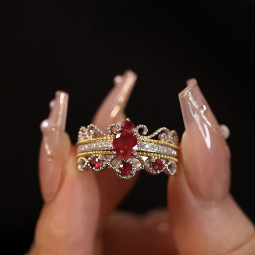 COASZE 0.82ct ruby ring set, palace retro style, Chinese Valentine's Day gift for girlfriend and wife, custom engraving