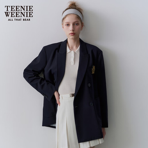 Teenie Weenie bear blazer women's spring casual college style mid-length light business fashion simple blazer women's navy blue S (160)