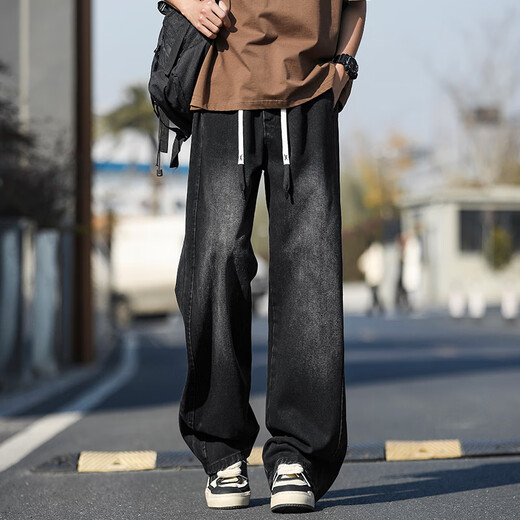 龙桃子直筒牛仔裤男夏季舒适透气美式休闲裤子男潮牌青少年宽松阔腿长裤 K897浅蓝 M 约110~130斤可穿