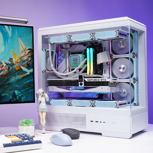 Patriot Star Canlan Dalan Sea View Room Chassis Dual 360 water-cooled non-A-pillar panoramic side-transparent desktop computer mainframe supports ATX back-plug/vertical-mounted graphics card white + Aurora ARGB fans (4 front and 6 reverse)