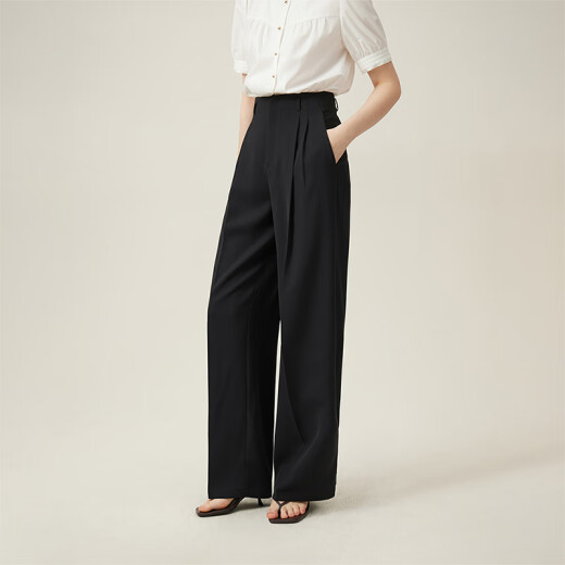 Fanslanen Waist Straight Versatile Floor-Mopping Pants 2024 Summer New High-waisted Slim Casual Pants 24FS12102 Black M