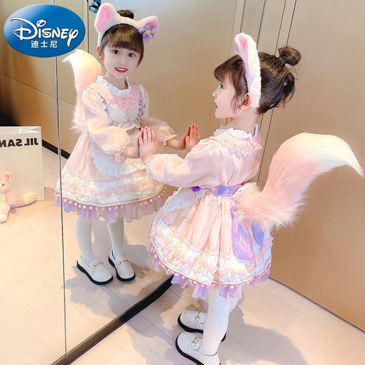 Disney Girls' Dress Plus Velvet 2025 New Style Birthday Princess Dress Spring and Autumn Style Lina Belle Skirt Children's Clothing Headwear + Bustle + Tail + CMXX Lina Belle Skirt a 140 cm