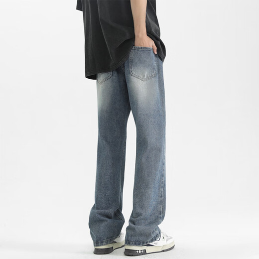 MAYBEYOND微喇牛仔裤男秋冬季垂感修身微喇裤高腰裤子男MA27复古蓝XL