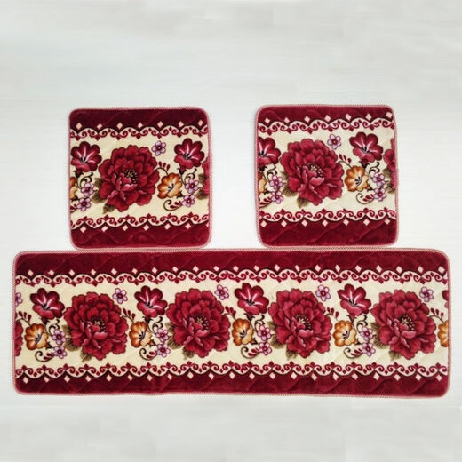 Runhuanian thickened non-slip solid wood mahogany plush blanket sofa cushion three-piece set single three-person four-person spring and autumn chair cushions straight edge red 50*50*2 pieces + 50*150 three-piece set