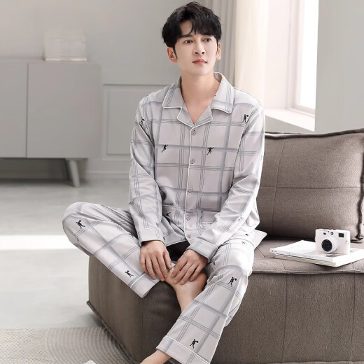 Hengyuanxiang Pajamas Men's Spring y Autumn Cotton Hombres de algodón largo 2024 Nuevo juego de ropa para el hogar de verano de mediana edad 3882 (tamaño de 170/l) recomendado para usar peso 120-140Jin [Jin equivale a 0.5 kg]