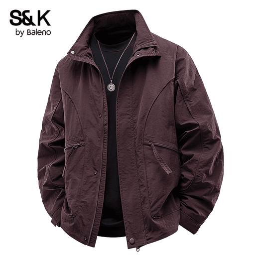 Baleno BALENOS&K work jacket men's 2025 new spring and autumn stand-up collar windproof top trendy solid color jacket JK8811 burgundy L size recommended 11-125Jin Jin is equal to 0.5 kg