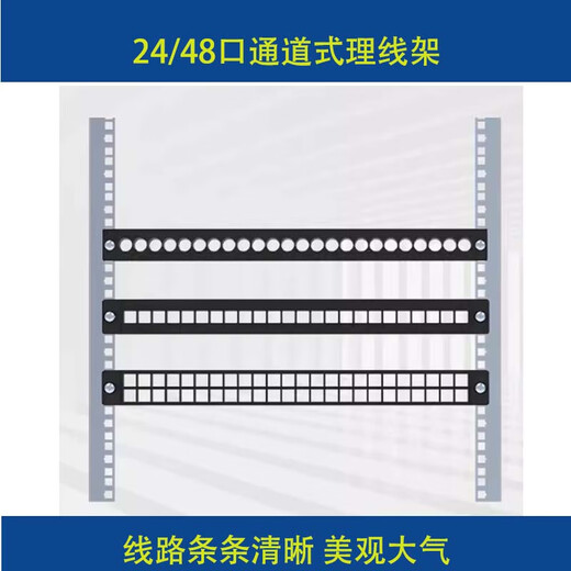 Draht 24-Port 48-Port 1U Telefon Netzwerk Kabel Jumper Glasfaser-Netzwerkkabinett Direkter Kanalverwaltungsrahmen Rahmen Frame Black Direct-Through Square Loch 48-Port mit Stecker