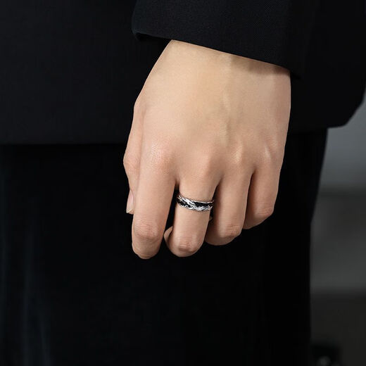 Zhen Shang Silver China Gold Authorized Sterling Silver Ring Men's Single Ring Silver 925 Ring Chinese Valentine's Day Gift for Boyfriend Shadow Single Ring + Chinese Gold Gift Box