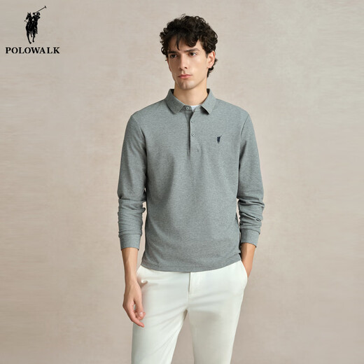 POLOWALK men's long-sleeved polo shirt men's 2024 new autumn and winter daily office workers business lapel long-sleeved polo shirt Navy XL (180)