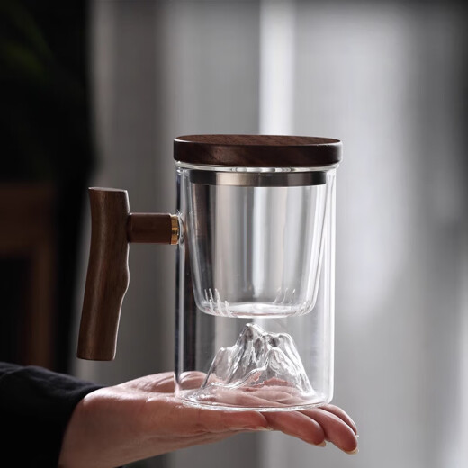 Japanese tea ceremony cup for personal tea cup tea water separation men's tea cup glass with handle 9194 Hongya three-piece cup [beech] 450ml 200mL (inclusive)-400mL (inclusive)