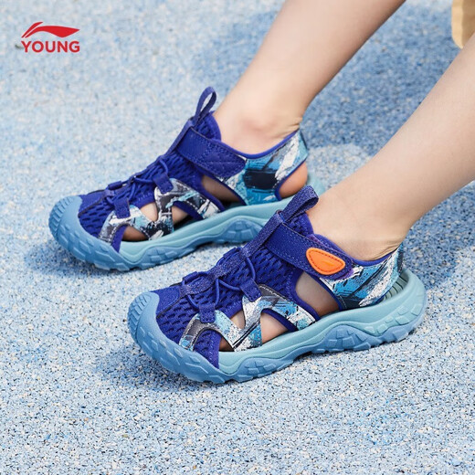 Li Ning Children's Sandals Boys Summer New Style Big Children and Teenagers Baotou Beach Shoes Sports Shoes Boys Shoes Navy Blue/Fluorescent Orange 37 Inner Length Approximately 24.2cm Suitable for Feet Length 23.2cm
