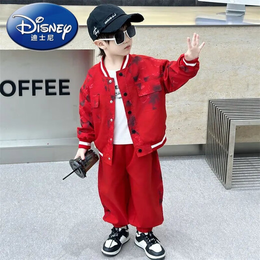 Disney (Disney) boys' autumn handsome baseball uniform suit new small and medium-sized children's street spring and autumn jacket sports two pieces black 150 yards