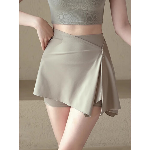 LULUUVTTOH sports shorts women's two-piece anti-exposure running fitness Pilates tennis badminton yoga skirt pants for women almond color true two-piece shorts + hip-covering skirt M