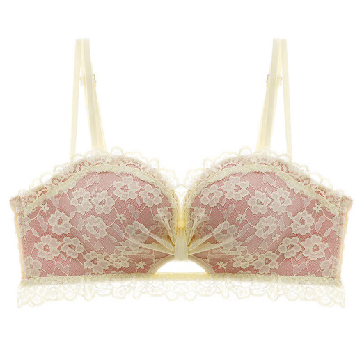 Wen Fanxin underwear women's small breast push-up no wire bra girl pure desire sexy lace auxiliary breast support adjustable bra pink (set) 34A/75A