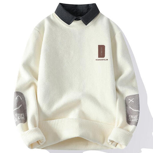Langer Pfirsich-Hemdkragen-Pullover Herren- und Winterstil und samtig verdickter gefälschter zweiteiliger Pullover Männer losen lässige innere Kleidung M [80-95jin [Jin gleich 0,5 kg]] 9901 Meter Weiß M.