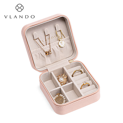VLANDO travel portable jewelry box women's jewelry storage box compact dustproof birthday gift for girlfriend without mirror