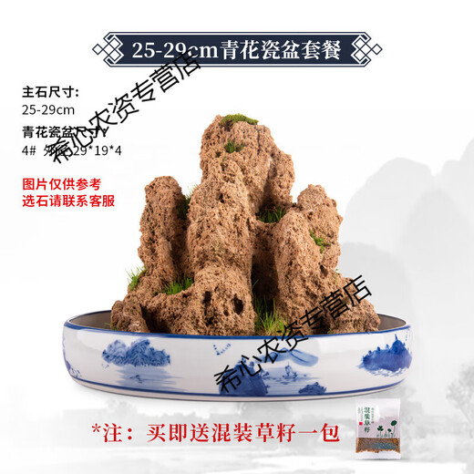 Shangshui stone water-absorbing stone rockery bonsai original stone Shangshui stone micro-landscape landscaping strange stone ornamental stone matching decoration 35-39cm water-absorbing stone does not include pot and comes with grass seeds and stones