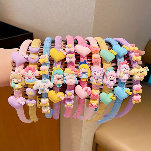 Yililuo Children's Cartoon Hairband for Women Spring and Summer Broken Hair Non-Slip Teethed Headband Little Girl Headwear Cute Girls Hair Bundle Headband Children's Cartoon Teethed Hairband 5-piece Set