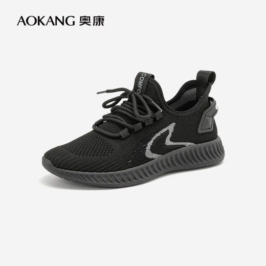 Aokang official women's shoes 2024 spring new breathable daily sports shoes light and comfortable outdoor casual fly woven shoes black 37