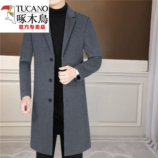Woodpecker (TUCANO) woolen coat men's double-sided woolen coat men's mid-length woolen coat men's autumn and winter 2025 new style black mid-length no more than knee 4XL 155-170Jin Jin is equal to 0.5 kg