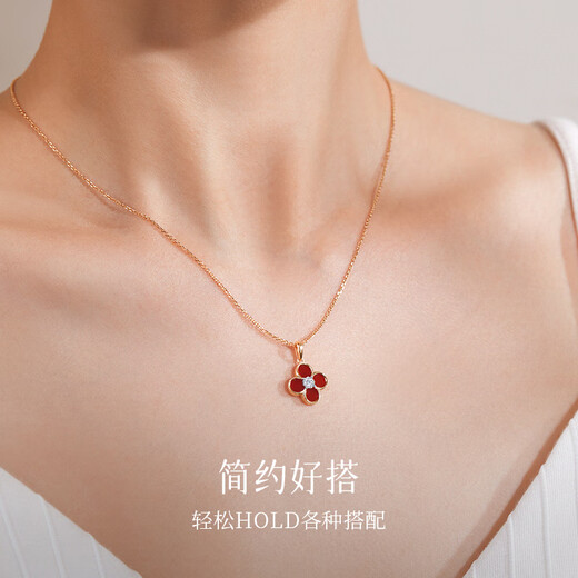 Happy diamond 18K gold diamond pendant for women, four-leaf clover necklace, fashionable gold clavicle chain, Valentine's Day gift for girlfriend's birthday, 18K gold four-leaf clover diamond pendant with silver chain