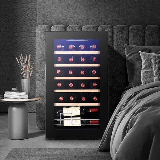 Bacchus wine cabinet 24 bottles thermostatic wine cabinet compressor home living room small wine cellar wine cabinet wine storage ice refrigeration cabinet wine display cabinet solid wood bar 70 liters direct cooling beech wood shelf