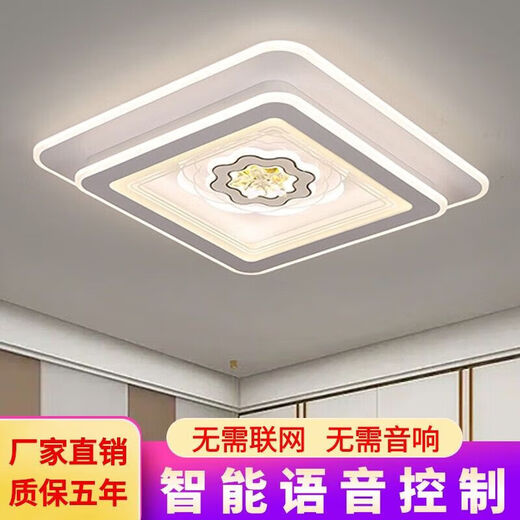 Zhijiahui fo Zhongshan Beleuchtung Flaggschiff Wohnzimmer Helles Schlafzimmer Leichtes Schlafzimmer hell intelligente Sprachsteuerung Licht Deckenleuchte 6187 Frisch pastoraler Stil Quadrat 47*47 cm [Drei Farbton Lichtwechsel] Wandsteuerungsschalter