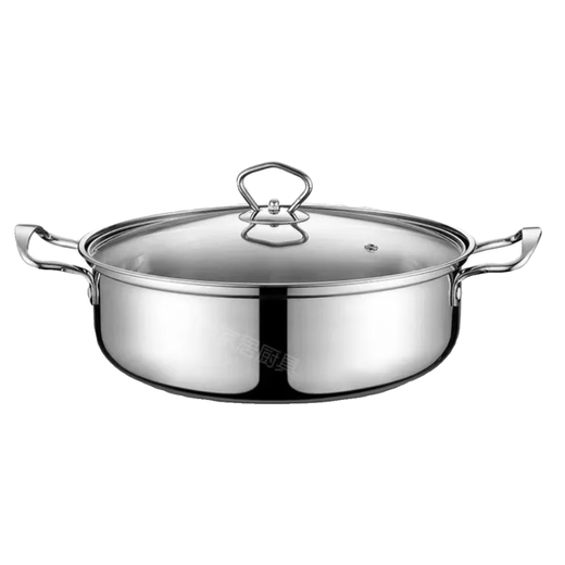 Extra thick soup pot 304 stainless steel induction cooker special gas stove steaming and stew thickened double-ear hot pot household pot thickened non-stick pot with glass lid 28cm