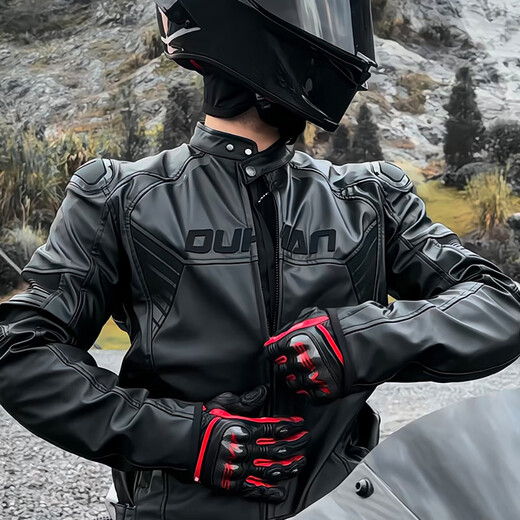 DUHAN Motorcycle Riding Suit for Men and Women, Four Seasons Motorcycle Leather Jacket, Windproof and Warm Racing Suit, Anti-fall Rider Suit, Honor Edition (Upgraded Leather and Down Cotton Liner) XL